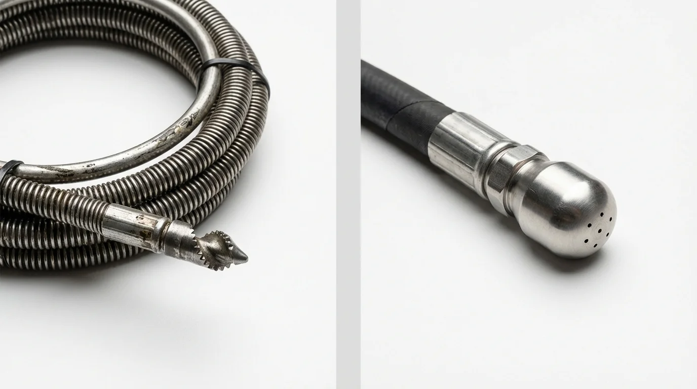 Drain snake cable and hydro jetting nozzle used for drain cleaning in Wayne, WV