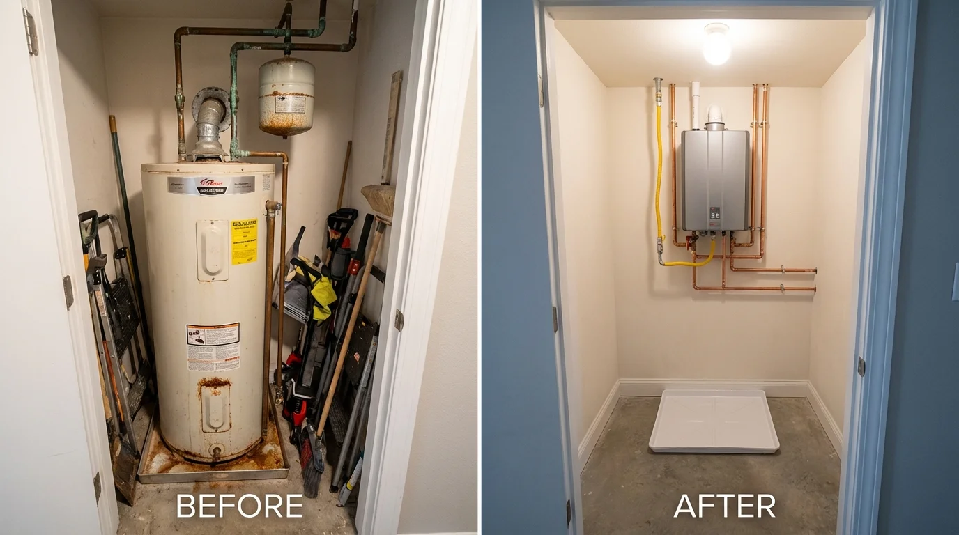 Tank water heater versus wall-mounted tankless unit comparison for Wayne, WV homeowners