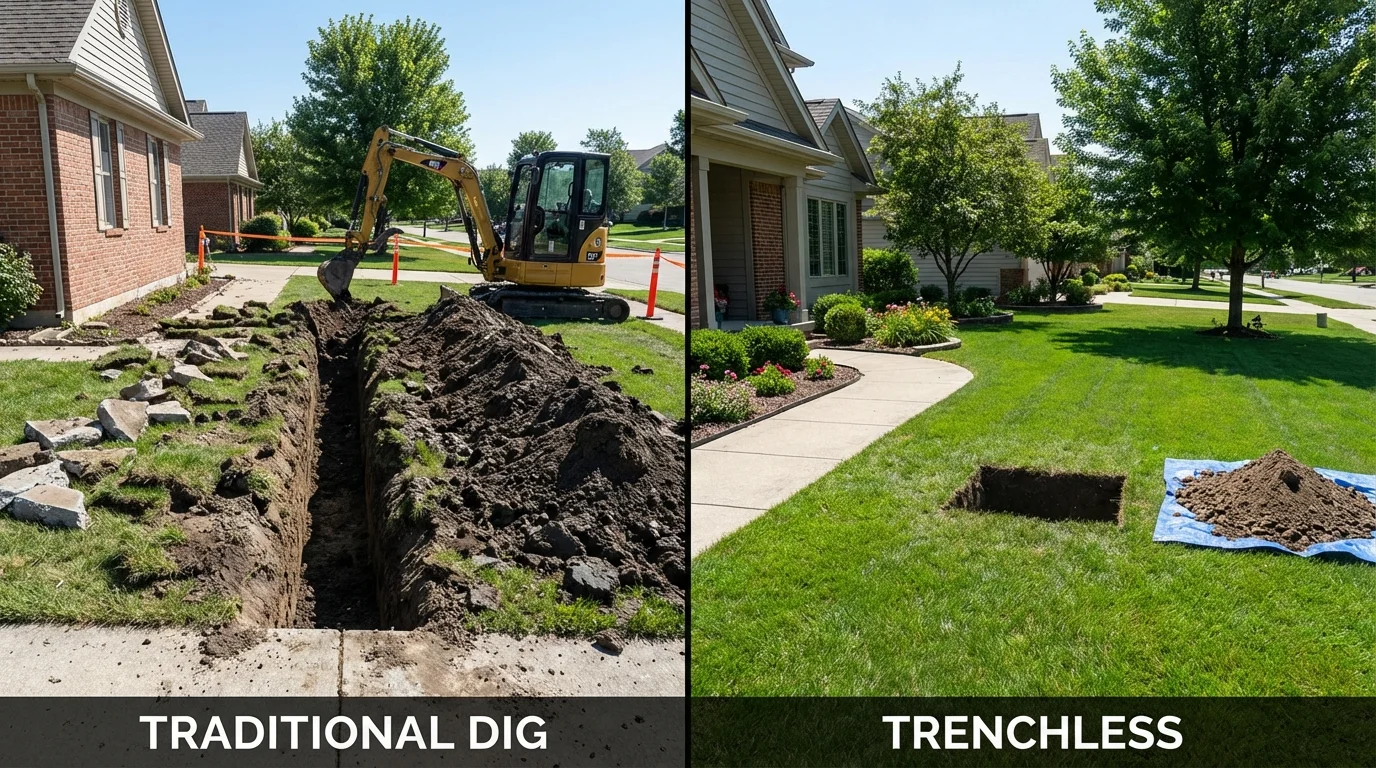 Trenchless sewer repair with minimal yard damage versus traditional excavation in Wayne, WV